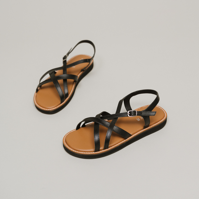 Sandales à plateformes et brides croisées  en cuir noir