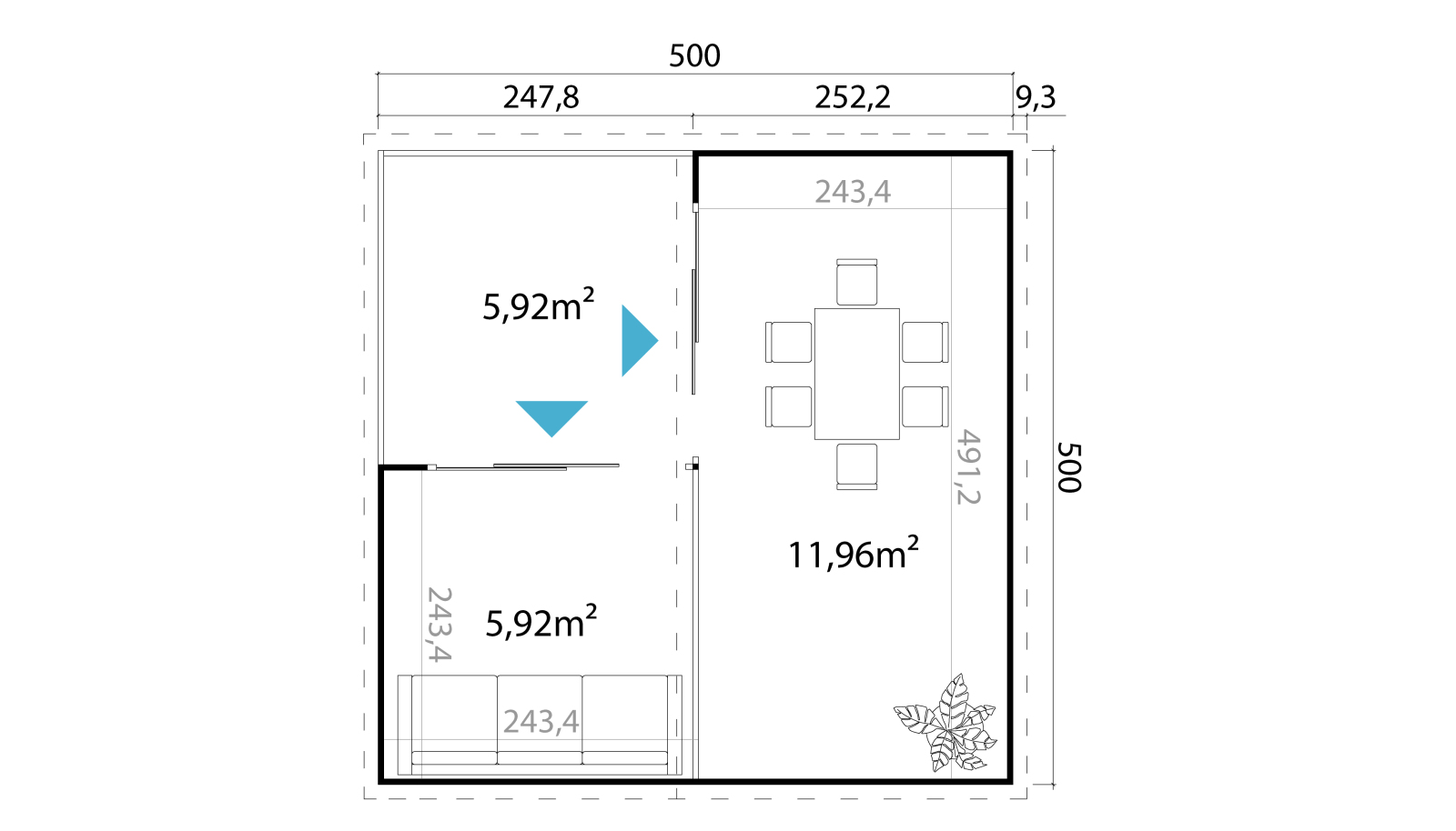 Gartenhaus DOMEO 6 LOGGIA - gletschergrün-anthrazit - Fichte massiv - 500x500 cm