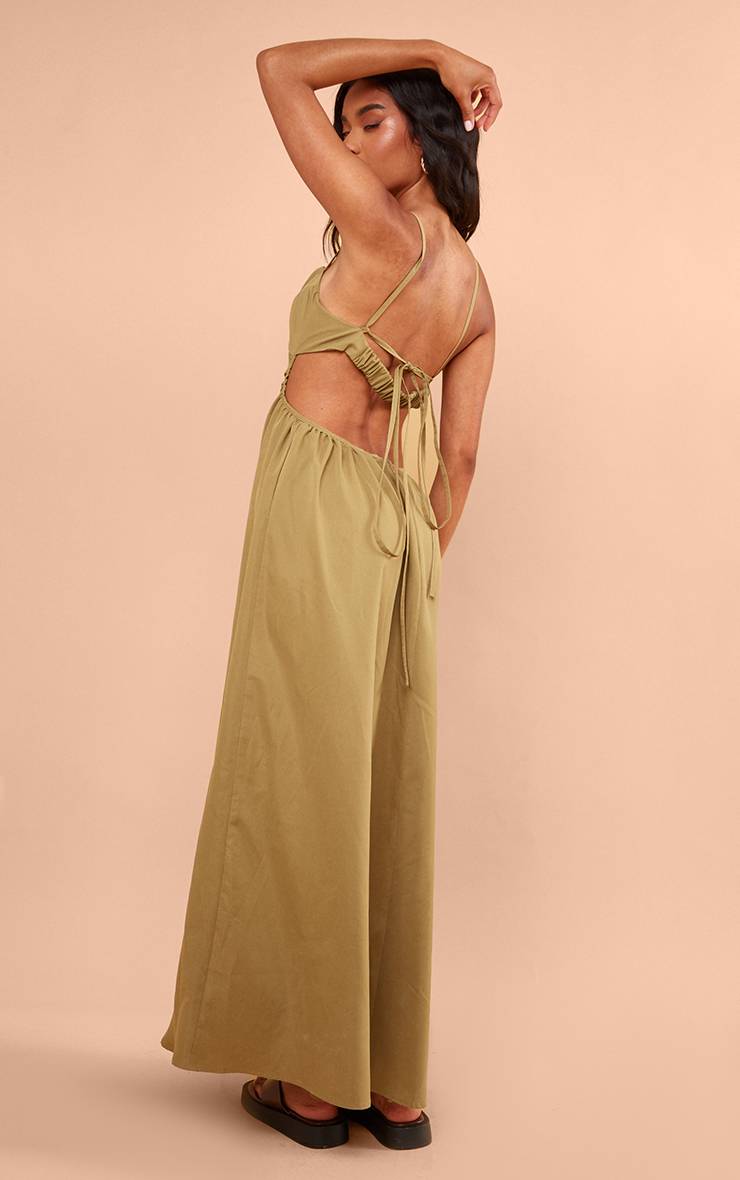 Vert Olive Robe Longue Dos Découpé