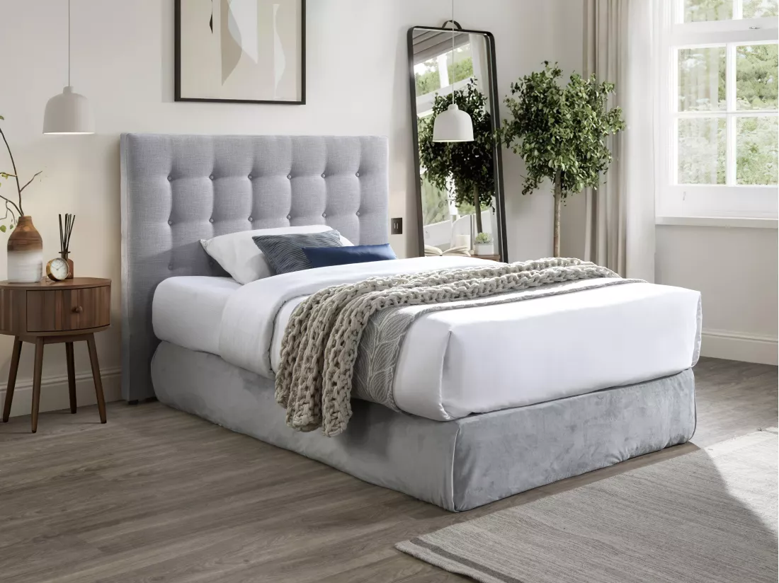 Tête de lit capitonnée 140 cm - Tissu - Gris clair - FRANCESCO