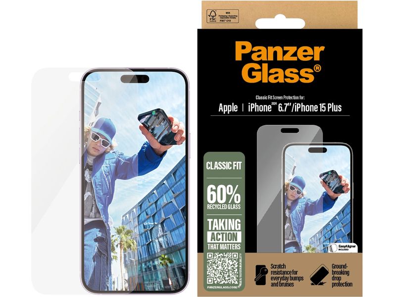 Panzerglass Displayschutz Classic Fit iPhone 15 Plus/16 Plu Display-Schutzfolie für das Apple iPhone 15 Plus/iPhone 16 Plus