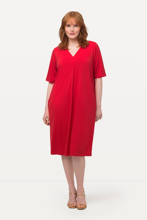 Minikleid, Oversized, Zierfalte, V-Ausschnitt, Halbarm