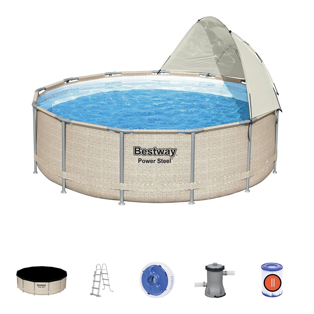 Piscine hors sol ronde Power Steel™ Bestway avec auvent Ø396xH107cm