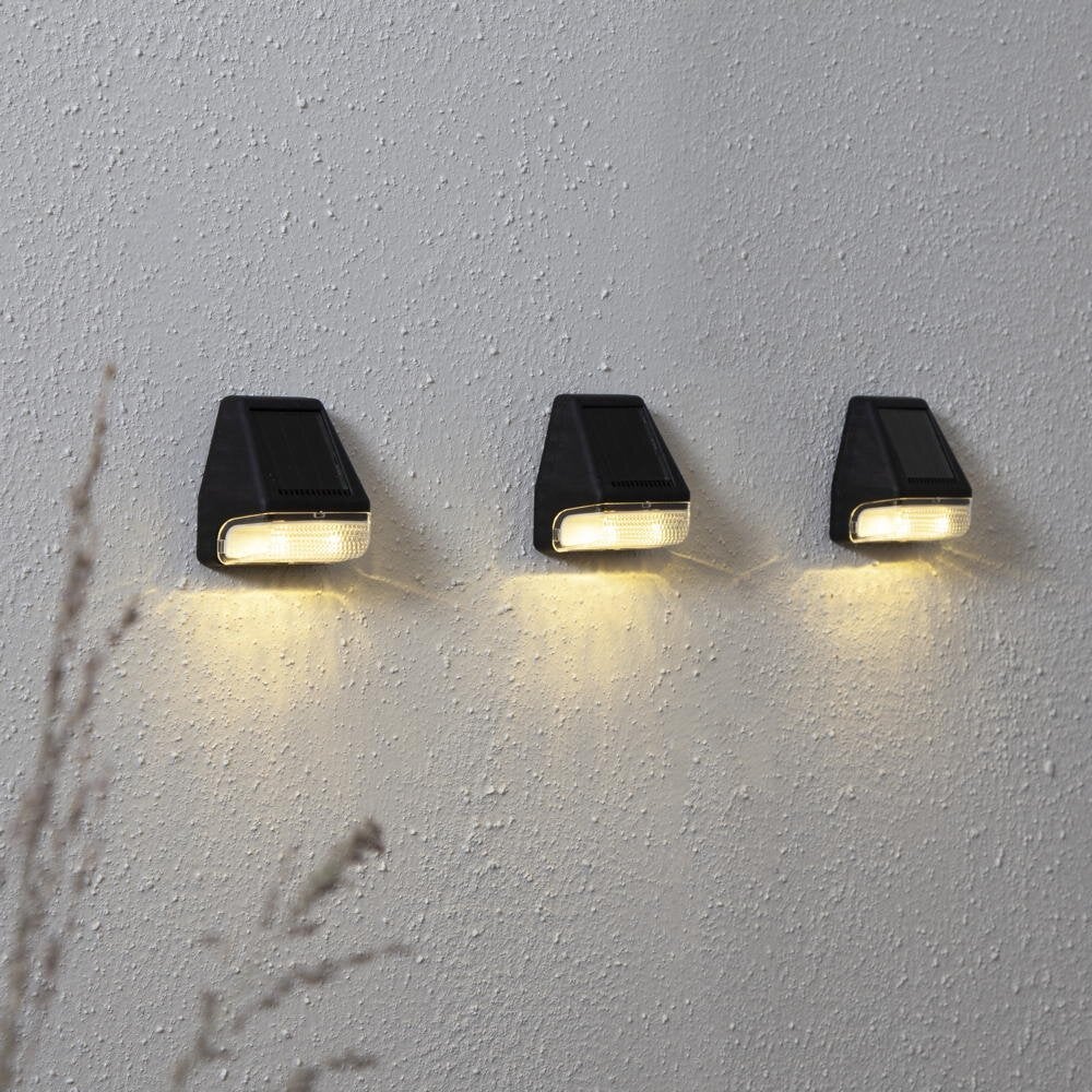 LED Solar Wandlamp Wally Mini in Zwart 3x 0,06W IP44 met Schemersensor