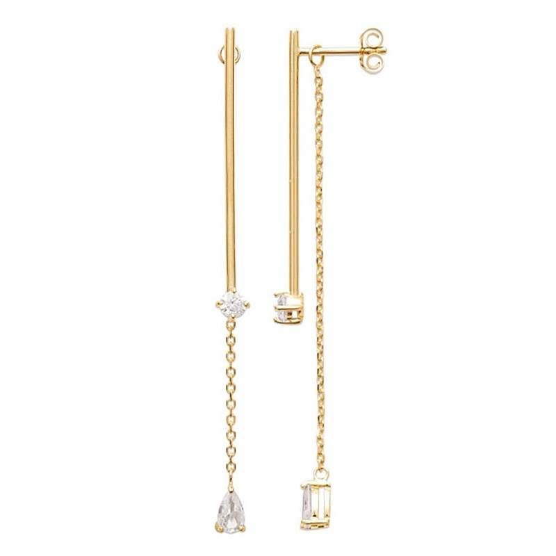 Boucles d'oreilles pendants avec oxyde de zirconium sous lobe Plaqué OR 750 3 microns
