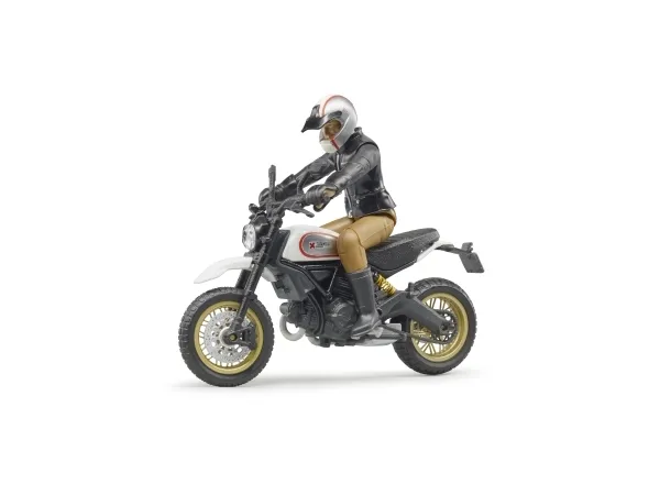 Bruder Ducati Scrambler Desert Sled motorcycle with driver toy