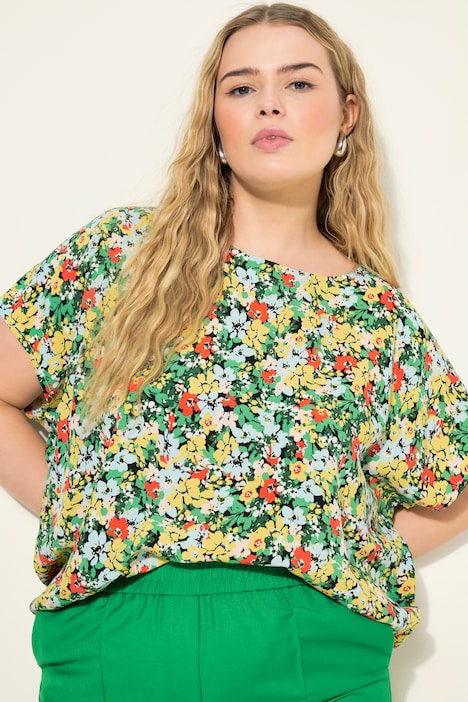 Blusenshirt, oversized, Flower Print, Rundhals