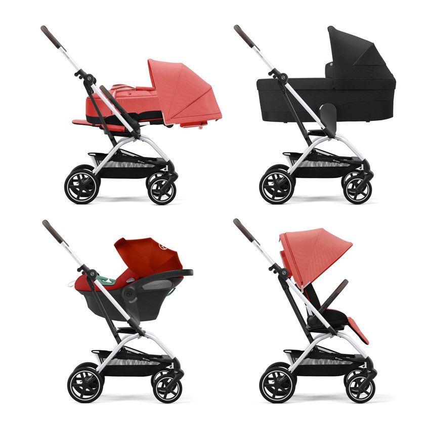 Poussette canne Eezy S Twist+ 2 avec châssis Silver - Hibiscus Red - Ecru