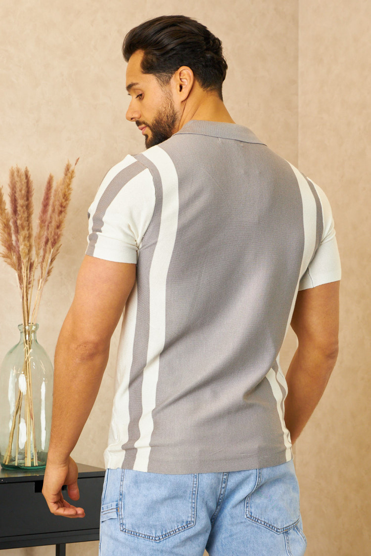 Polo gris à rayures