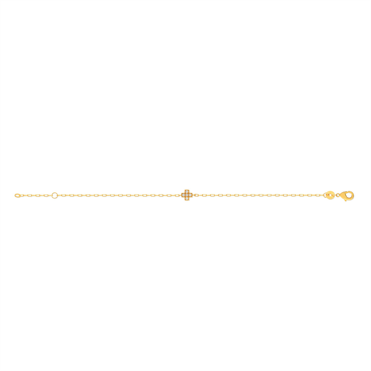 Bracelet plaqué or motif croix serti de zirconias 18 cm
