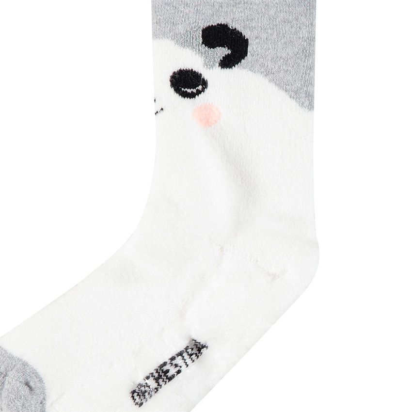 Chaussettes hautes antidérapantes motif panda - Gris chiné