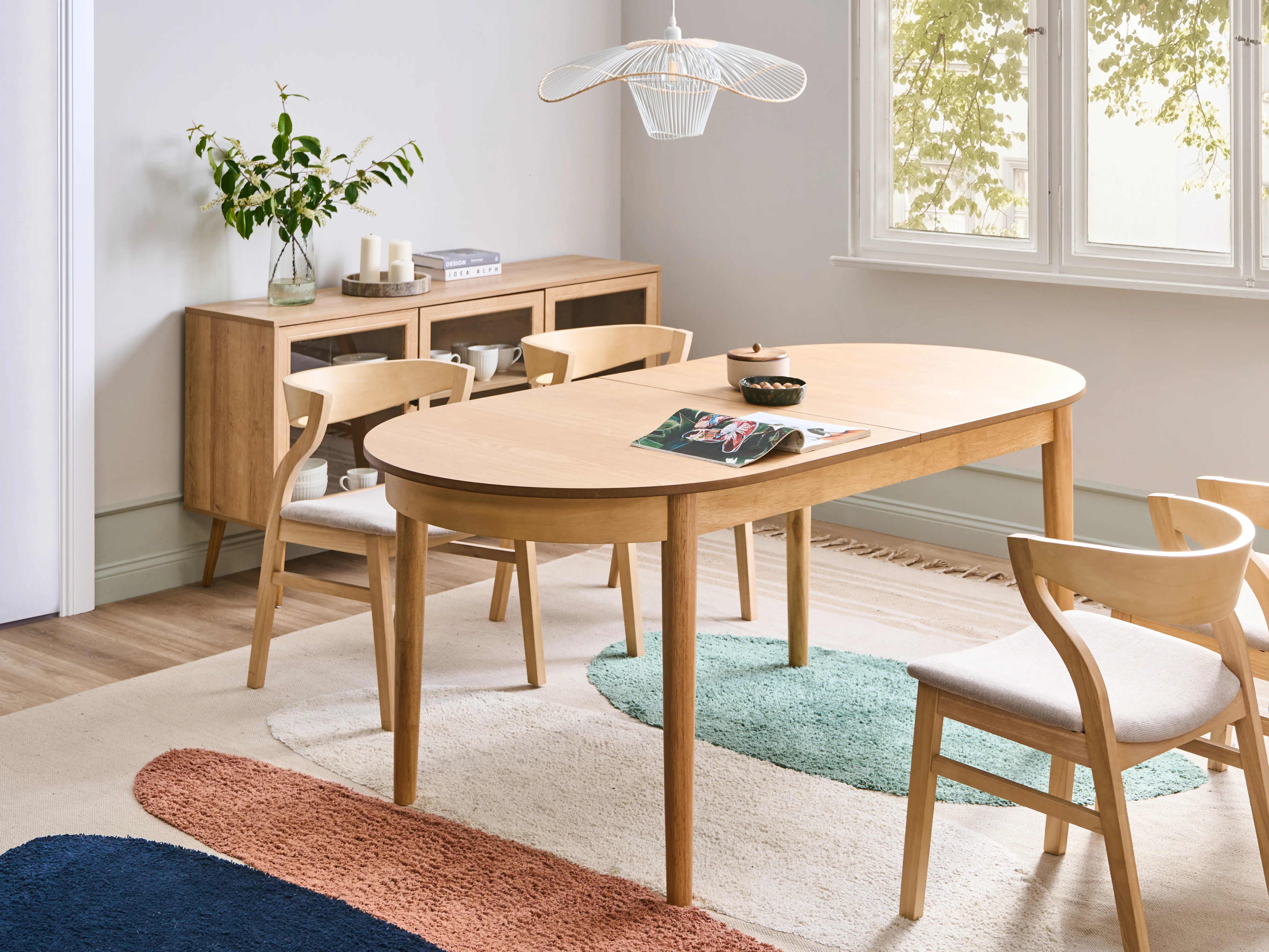 Eettafel uitschuifbaar LARTO Licht essenhout 90 cm 180/220 cm