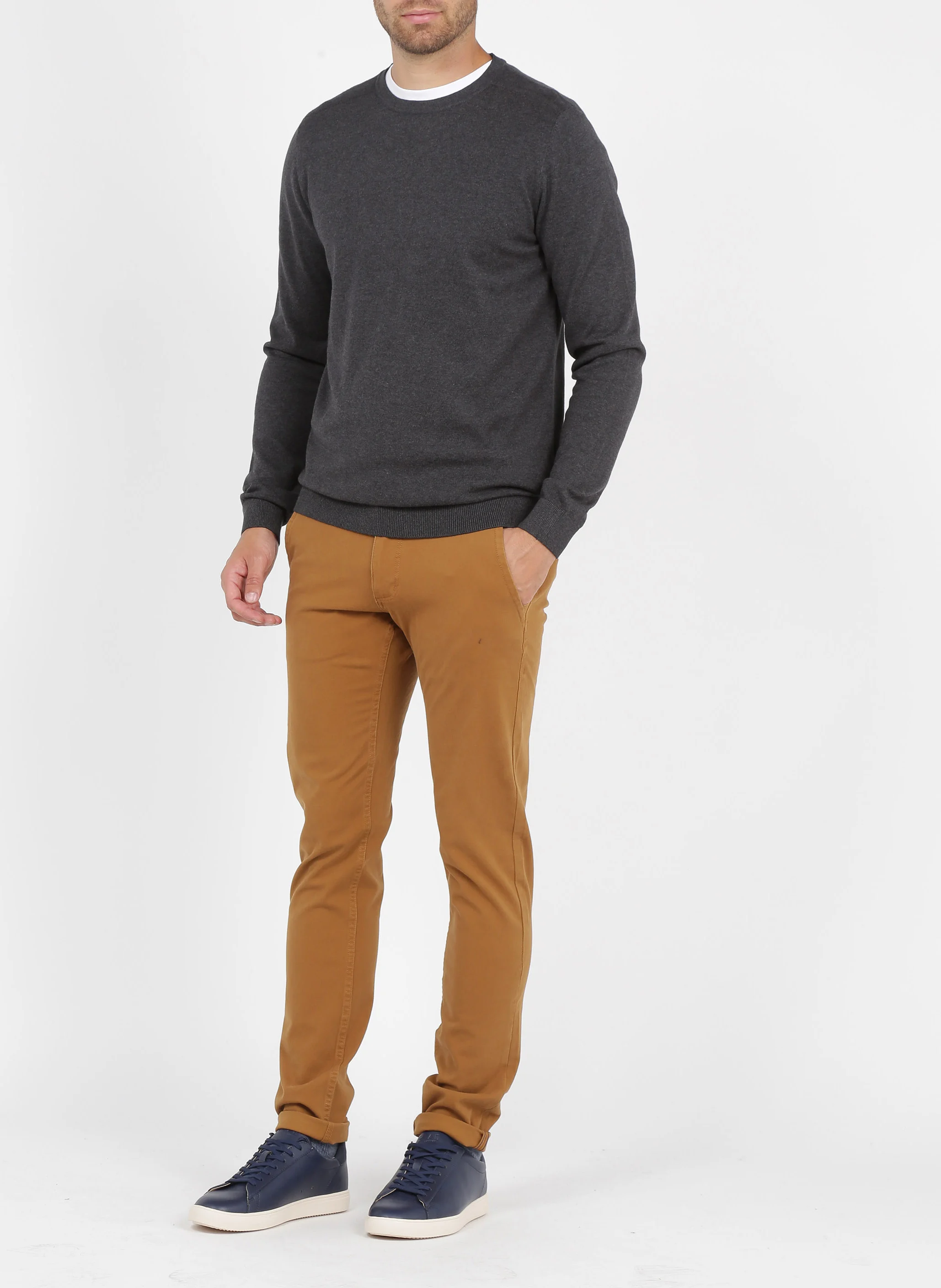 Pull col rond regular-fit en coton | Gris
