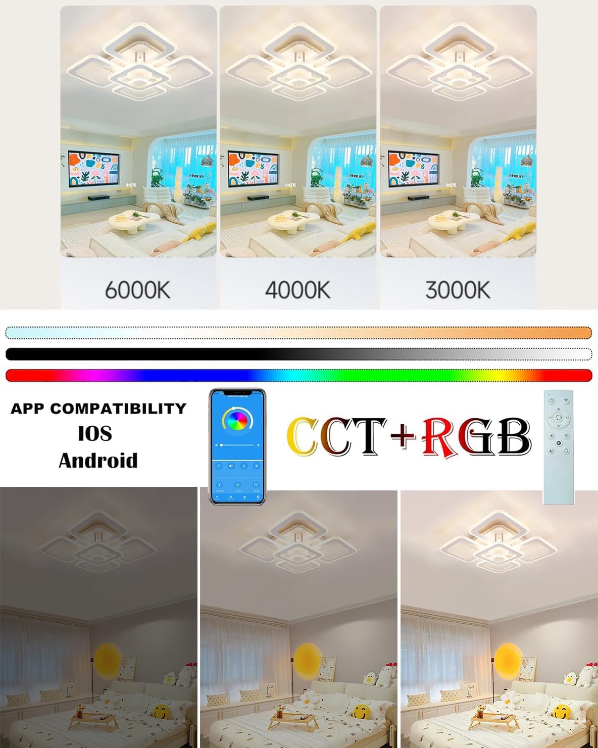LED Musik Deckenleuchte mit Bluetooth Lautsprecher Wohnzimmerlampe Dimmbar RGB Farbwechsel Deckenlampe mit Fernbedienung Und APP Modern Deckenbeleuchtung Wohnzimmer Kinderzimmer Schlafzimmer Lampe