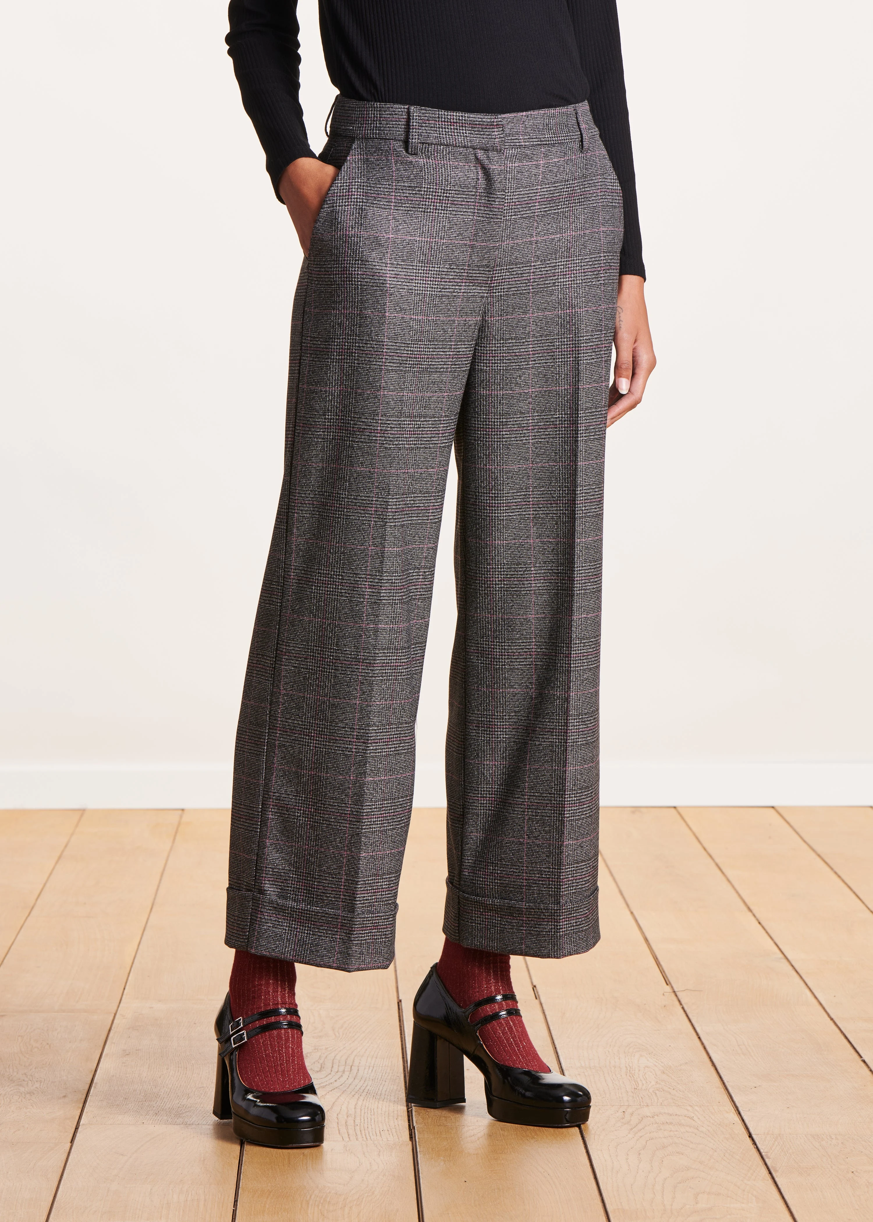 Pantalon droit 7/8ème imprimé | Gris