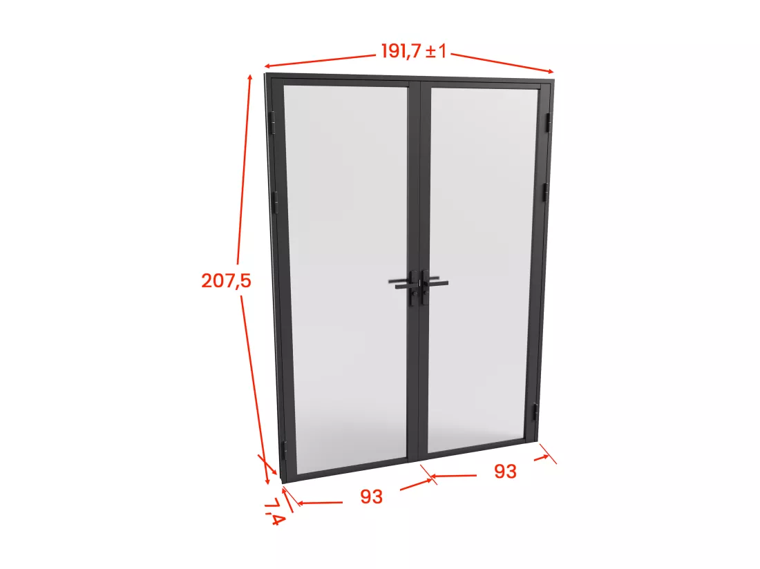 Bloc porte réversible à deux battants en aluminium et verre trempé dépoli - 2 x H204 x L93 cm - Noir - LOXTON
