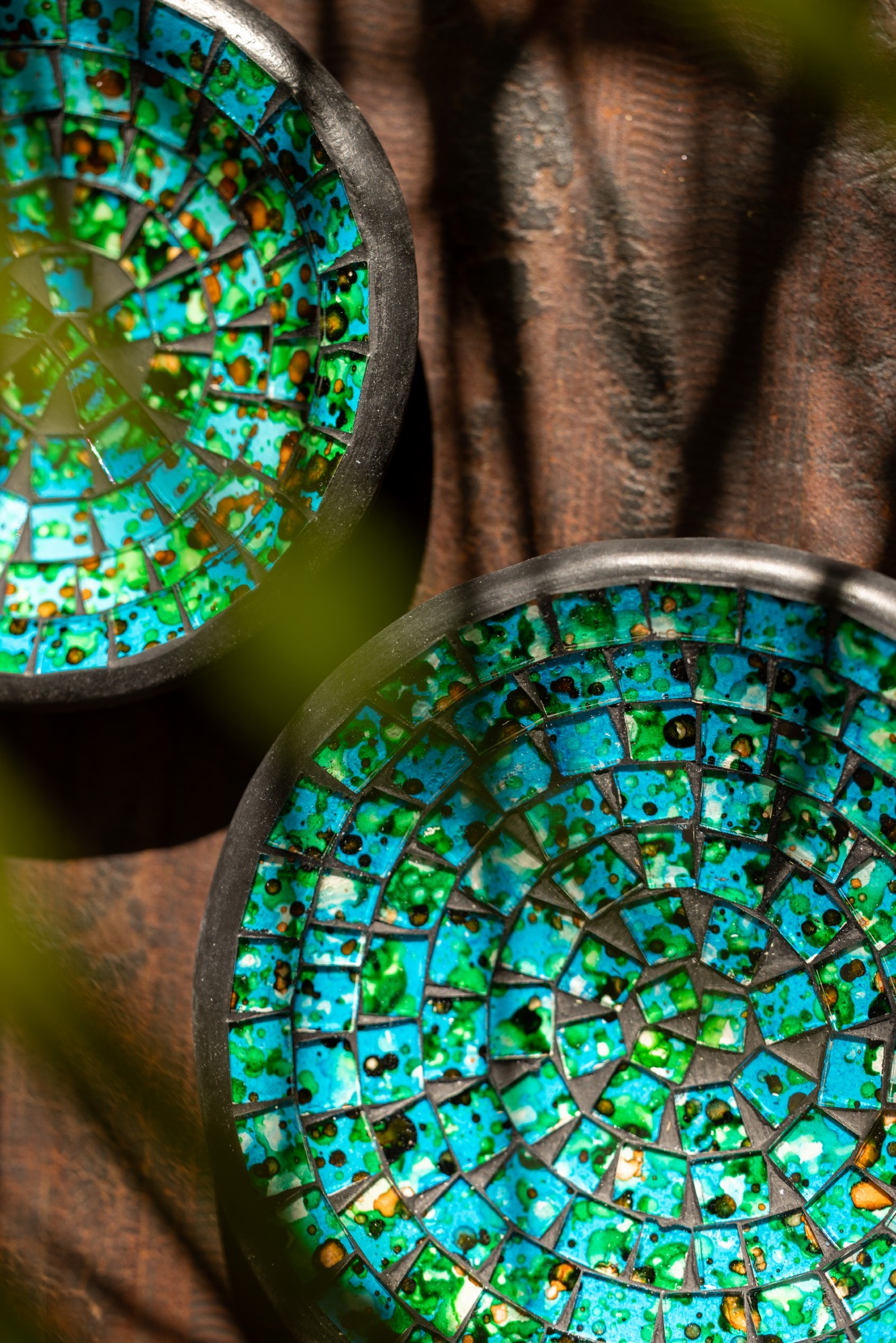 Mosaikteller 'Bali Rain', blau-grün, Ø 15 cm, H 4 cm von fischer's lagerhaus