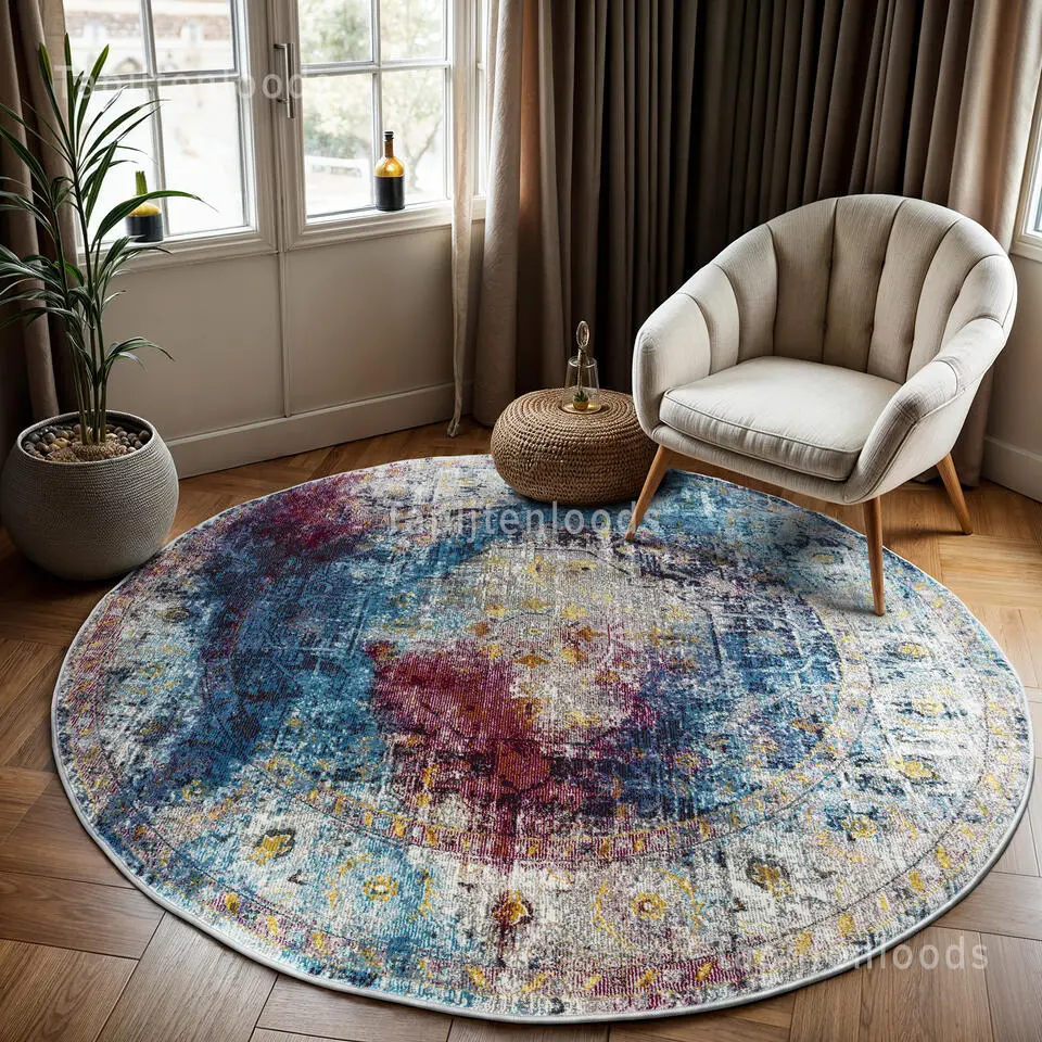 Picasso Heriz Vintage Rond Vloerkleed Multi / Blauw Laagpolig - 200 CM ROND