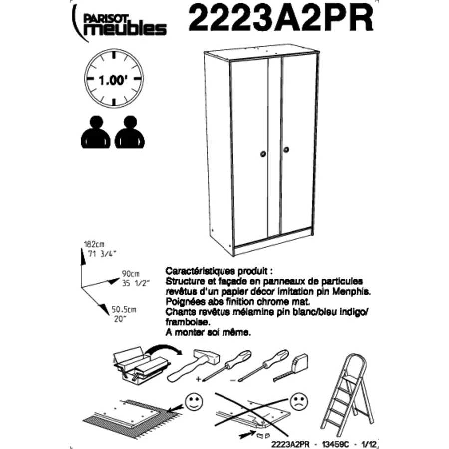 Parisot Kleiderschrank 2-türig Smoozy 11 Weiß Weiß