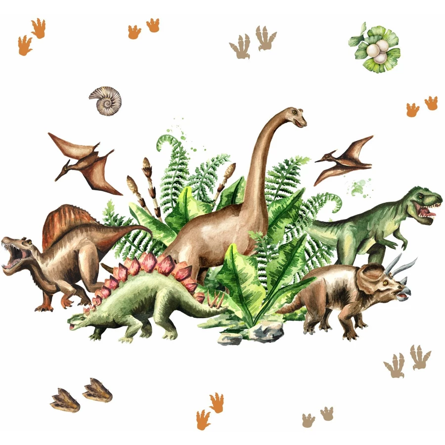 Nikima Wandtattoo 168 Dinosaurier T-Rex, Triceratops, Stegosaurus in 6 vers. Größen grün