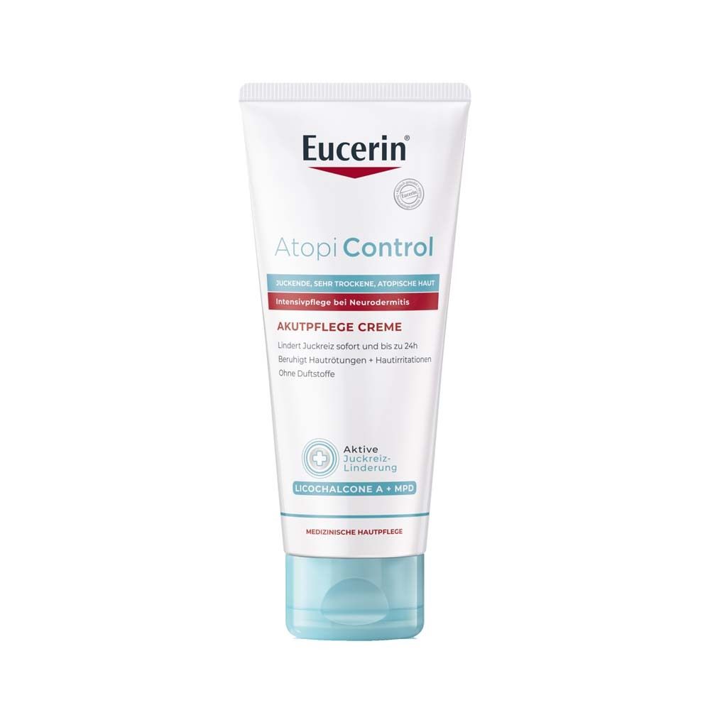 Eucerin® AtopiControl Akutpflege Creme hilft wirksam bei akuten Neurodermitisschüben, gegen Juckreiz, Hautrötungen und Entzündungen - Jetzt 3€ sparen mit Code 