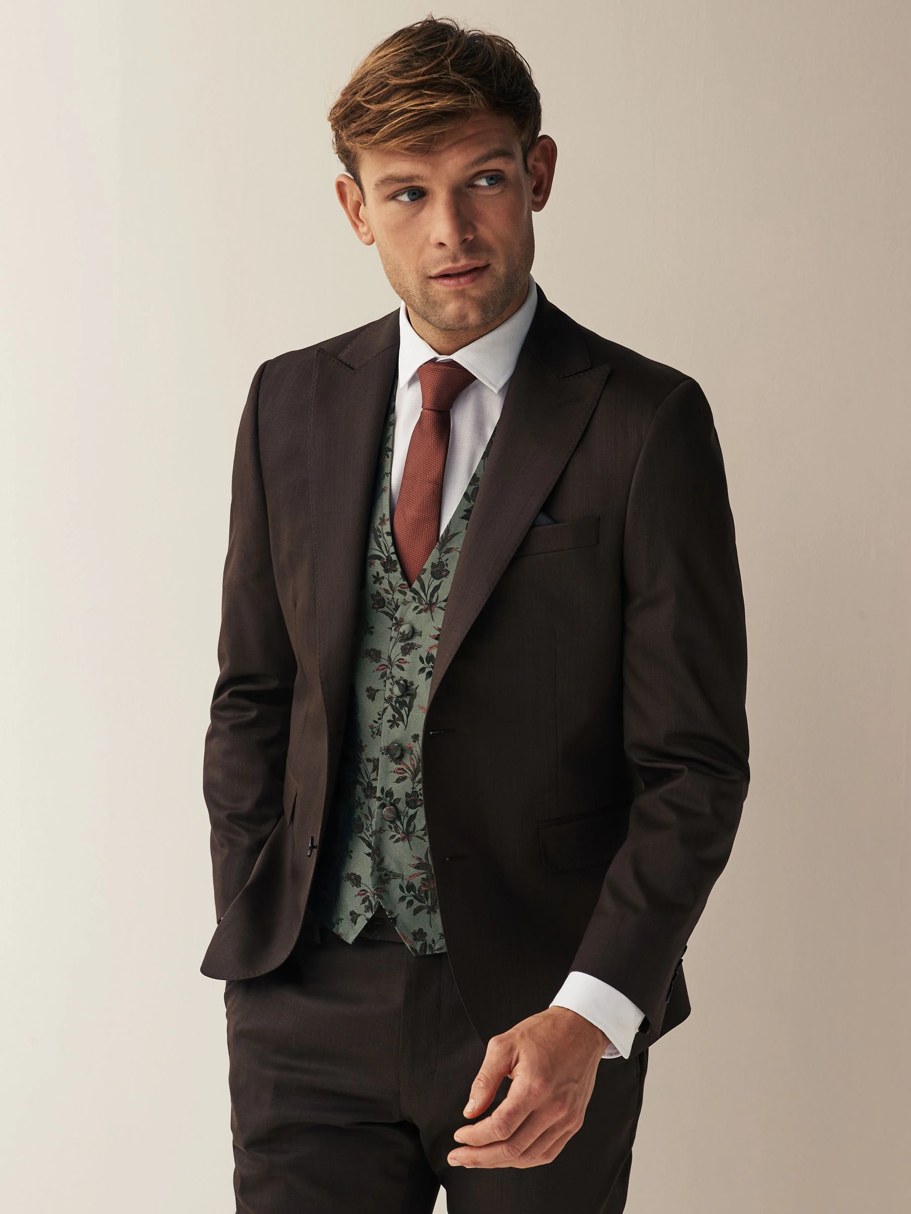 Bosgroen met bloemenprint - Regular fit gilet voor speciale gelegenheden