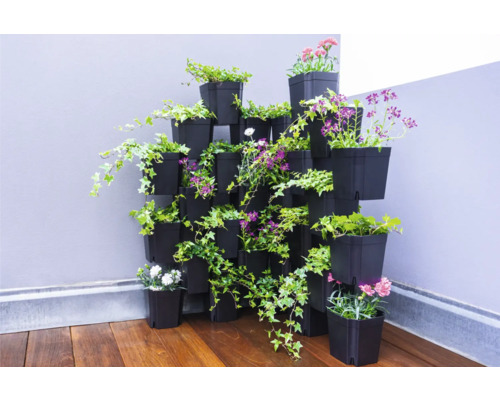 FlexiFlora Plantenpotset, 16-delig, modulair plantsysteem, plug-in systeem, 14,5 x 14,5 x 15 cm, zwart kunststof, inclusief bewateringssysteem