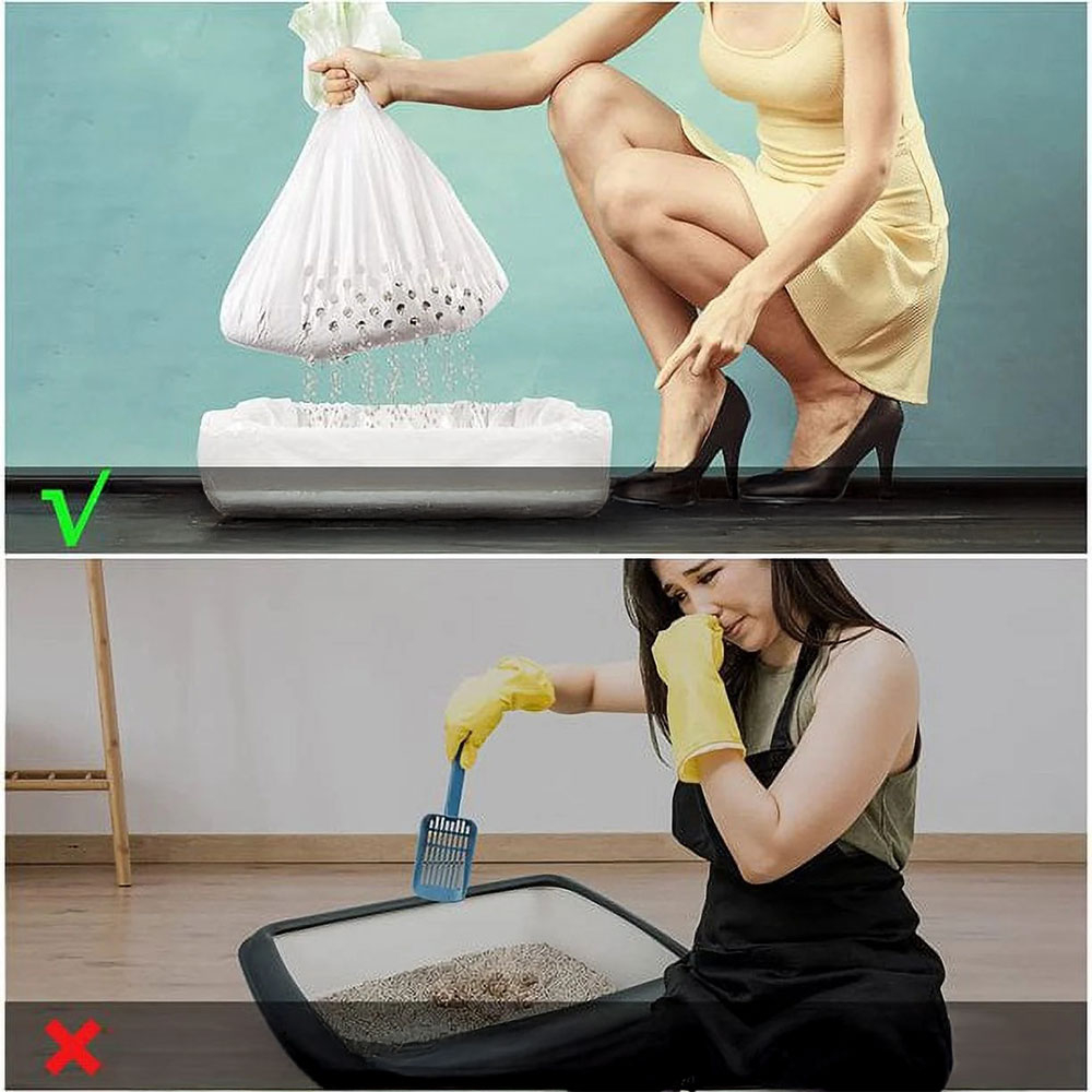 (7er Set) Wiederverwendbare Katzenstreu Hygiene Beutel Reinigungs Sack für Katzentoilette - Weiss