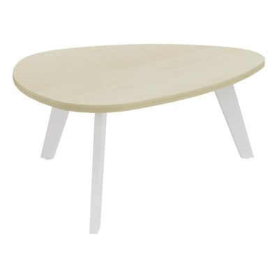 Table basse galet - L100xH42xP90/80 - pied blanc - plateau imitation érable