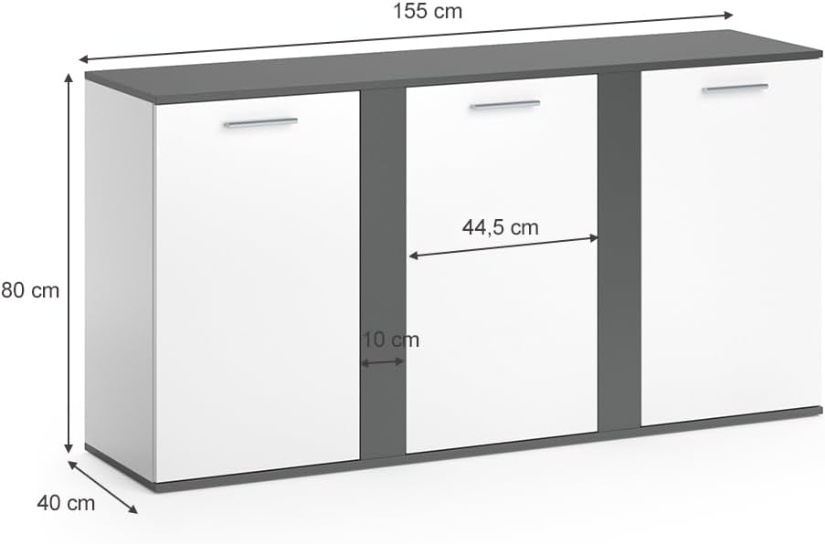 Vicco Kommode Novelli, Regal mit Türen, Anthrazit/Weiß, 155 x 80 cm mit Türen