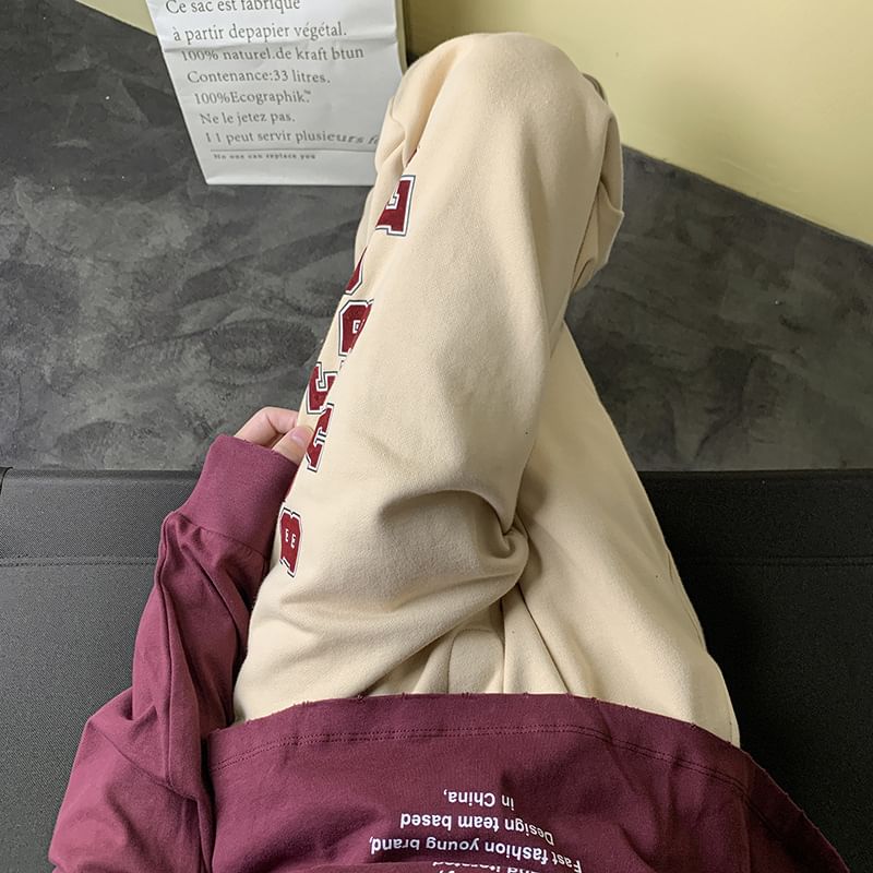 Lingaris - Joggingbroek met trekkoord, tekstprint, knoopsluiting en rechte pijpen