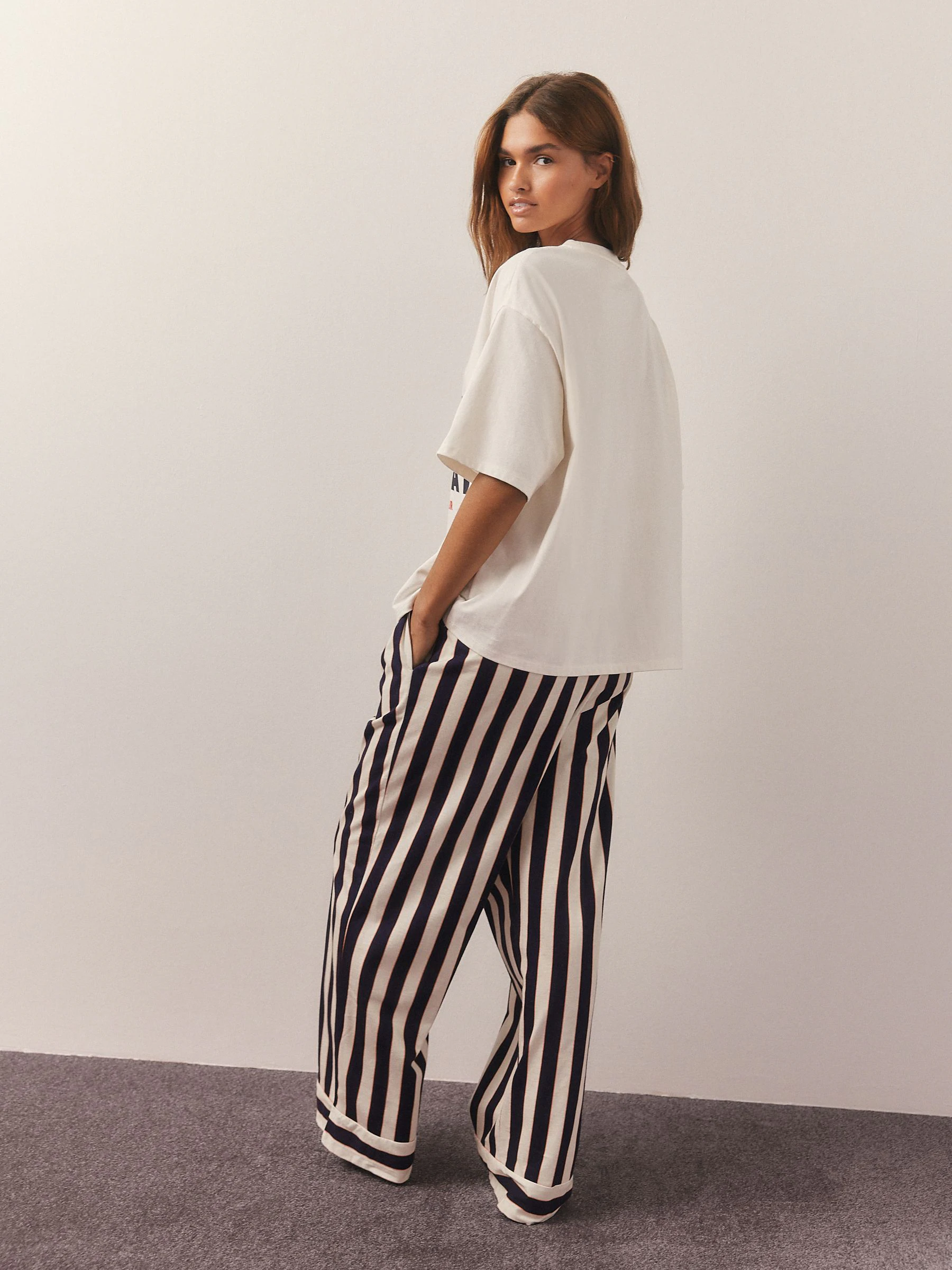 Marineblauwe vis met Strepen - Tricot pyjama met korte mouwen