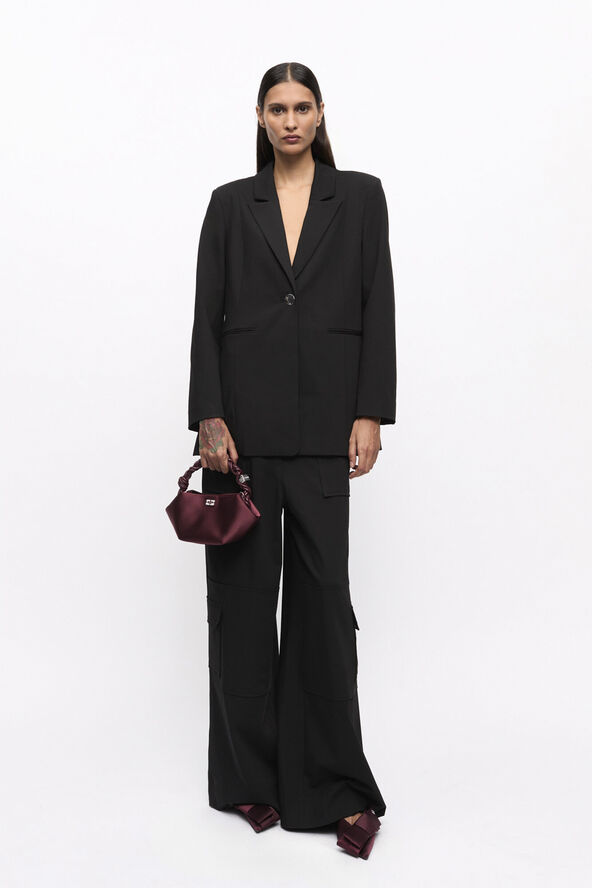 Ganni Solid Twill Suiting Blazer Black