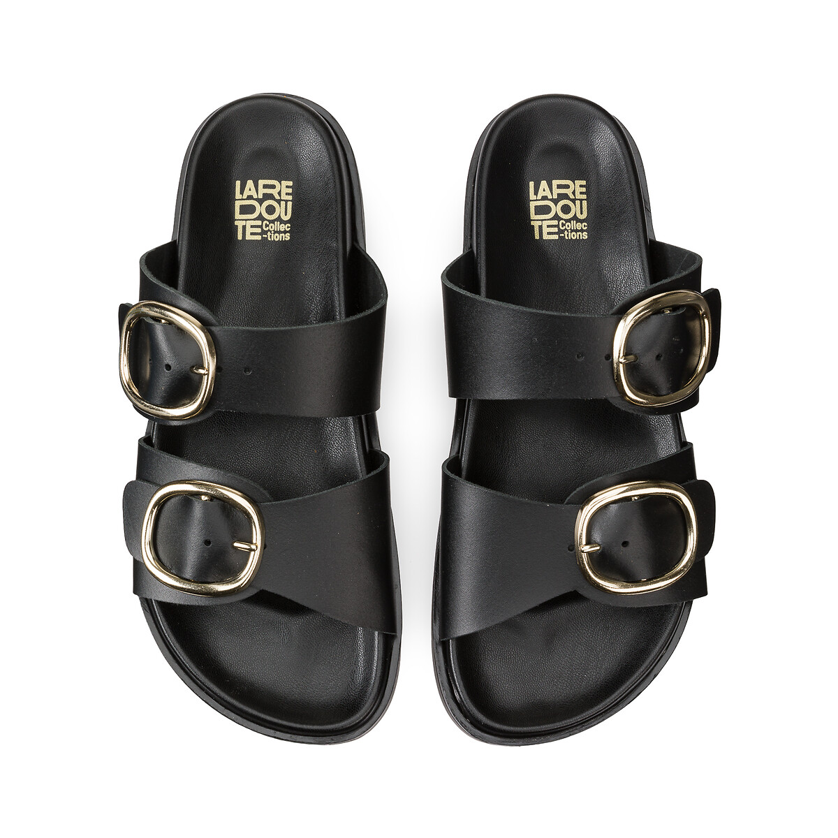 COLEÇÕES LA REDOUTE<br>Mules de couro com fivela dupla, modelo Signature SALOME