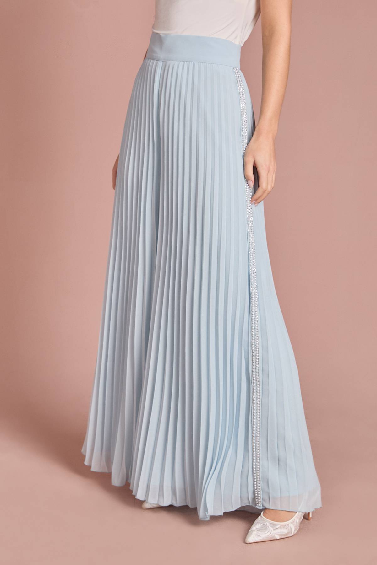 Coast Pantalon Large En Georgette Plissée Orné De Perles