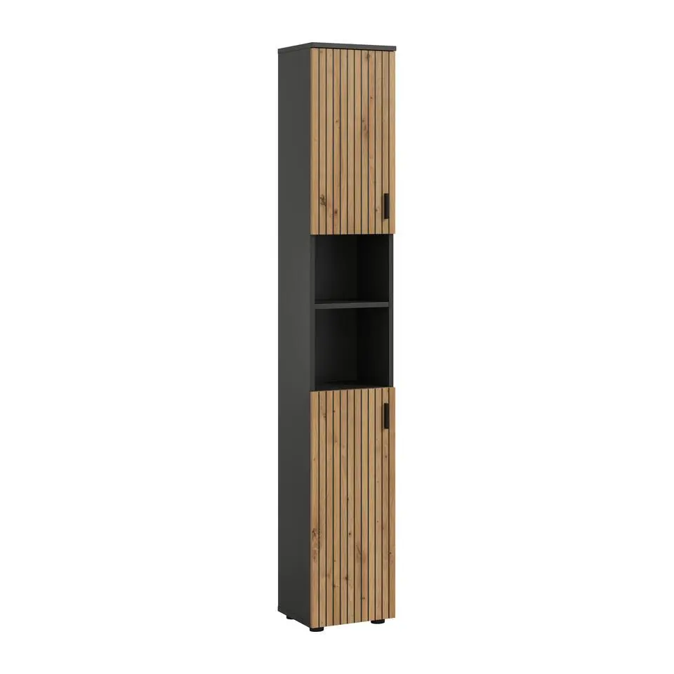 Hioshop Mone kolomkast 2 deuren- 2 planken eiken decor- donkergrijs