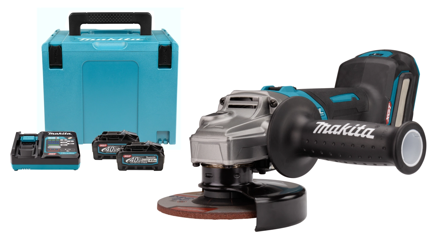 Makita GA026GM201 XGT 40V Max Li-ion accu haakse slijper set (2x 4.0Ah) in Mbox -125mm