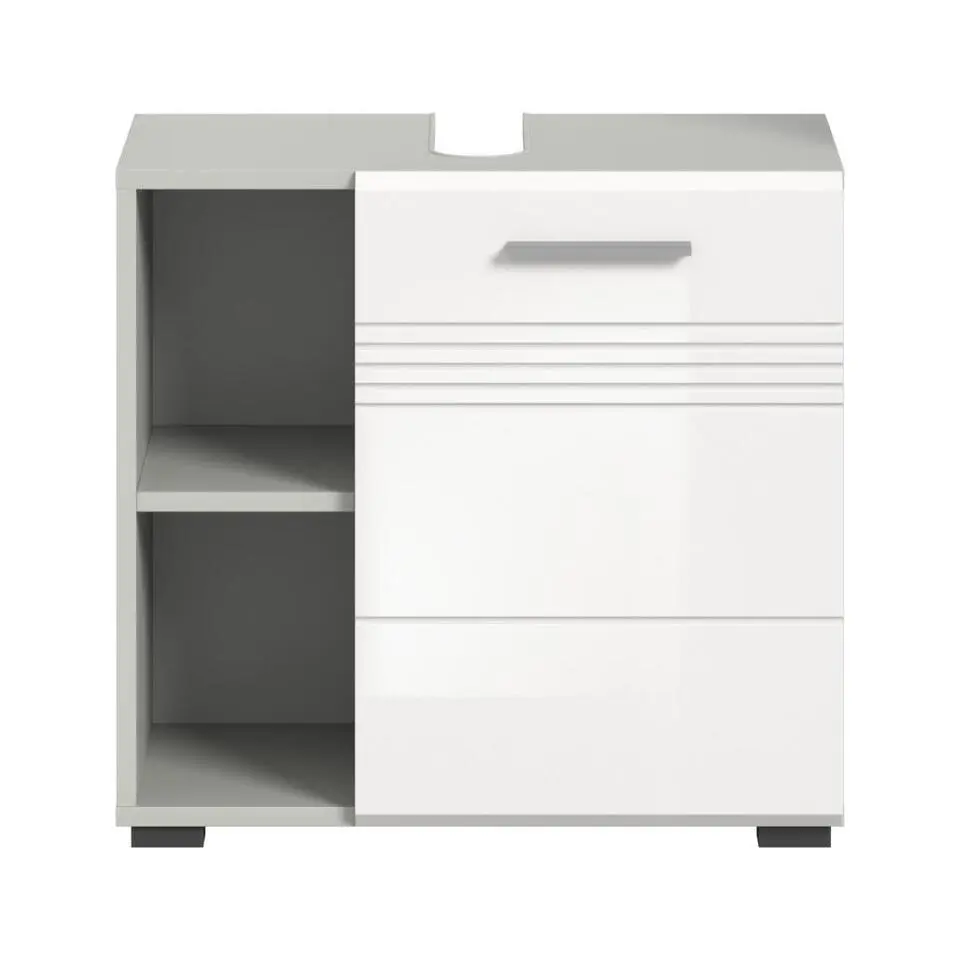 Hioshop Copa wastafel 1 deur- 2 planken wit hoogglans- lichtgrijs