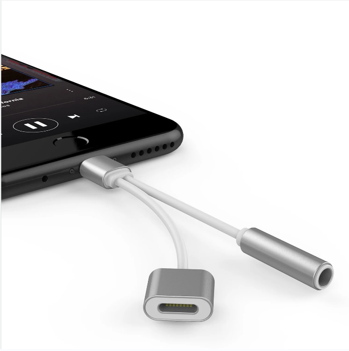 (8cm) 2in1 Lightning auf 3.5mm Klinke   Lightning Audio Musik Kopfhörer Lade Adapter Splitter - Weiss / Silber