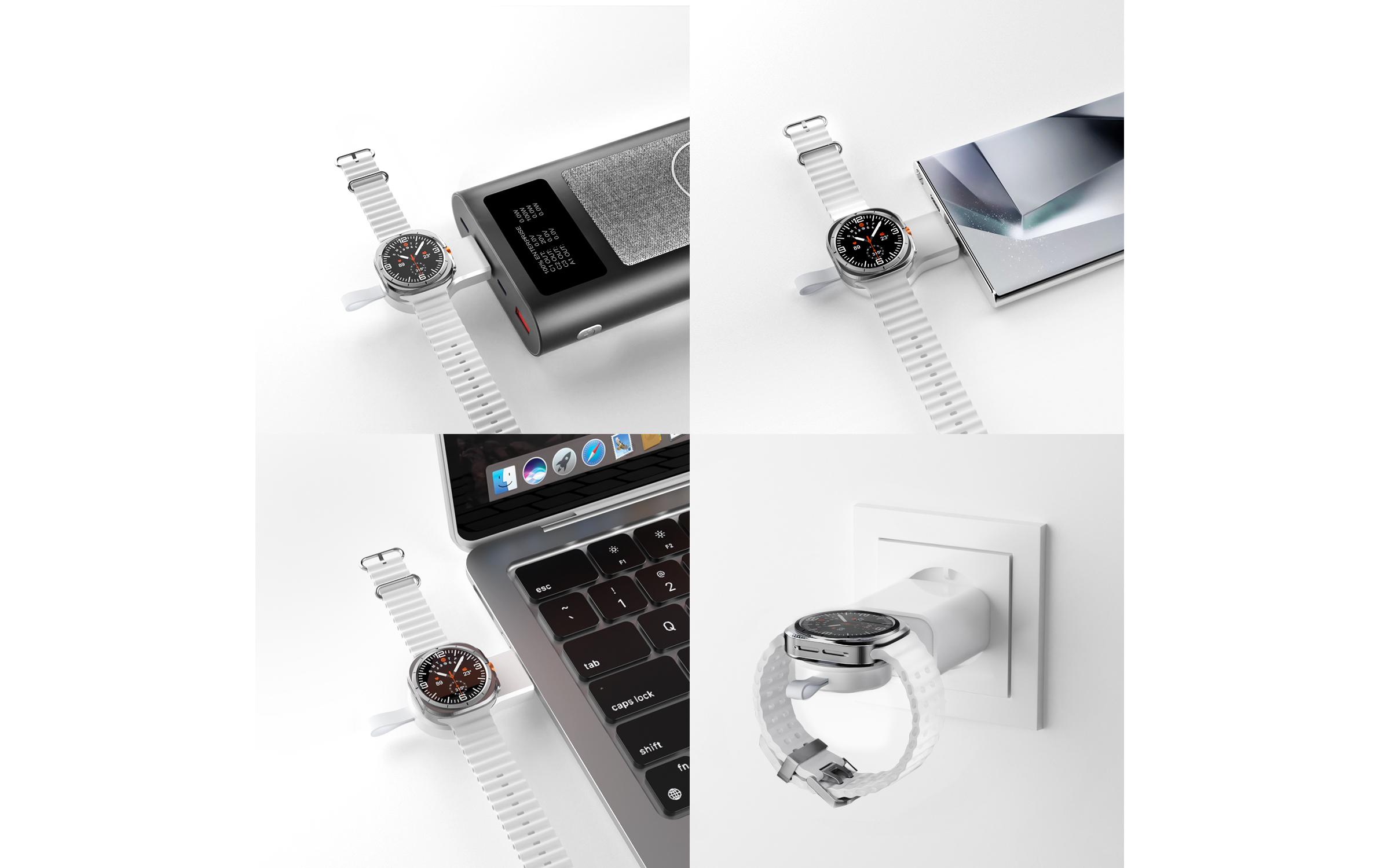 Qi2 Ladestation Trident mit Charger für Samsung Watch, weiss<br>Qi2 Ladestation Trident mit Charger für Samsung Watch, weiss, Magnetische Befestigung, Qi-Ladegerät, UltiMag-Ring im Set enthalten, Faltbar