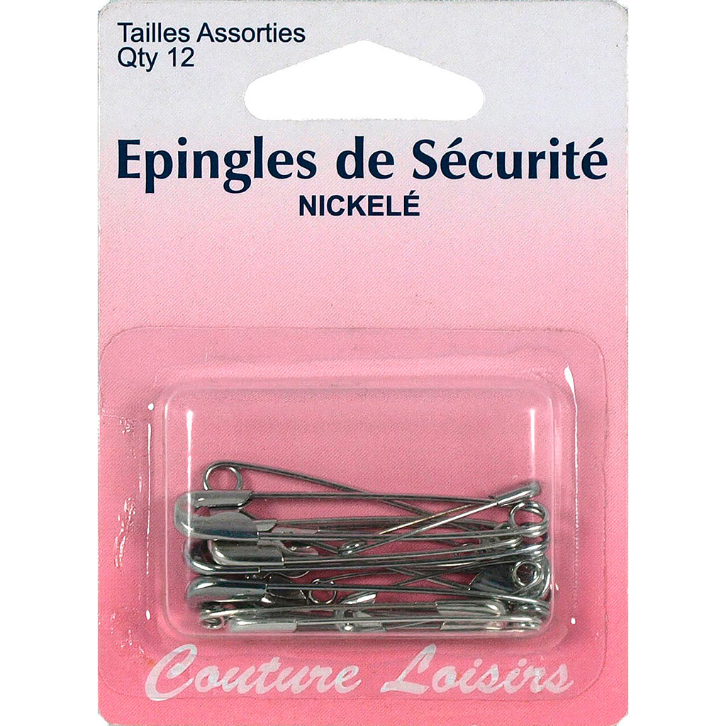Lot de 12 épingles de sécurité nickelées 33mm