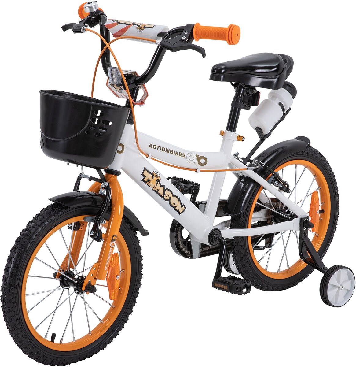 Actionbikes Kinderfahrrad Timson 16 Zoll, V-Brake-Bremsen, höhenverstellbar, Stützräder, Korb