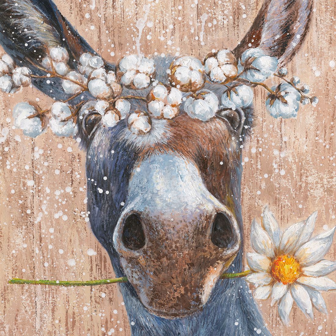 Keilrahmenbild ESEL MIT BLUMEN
