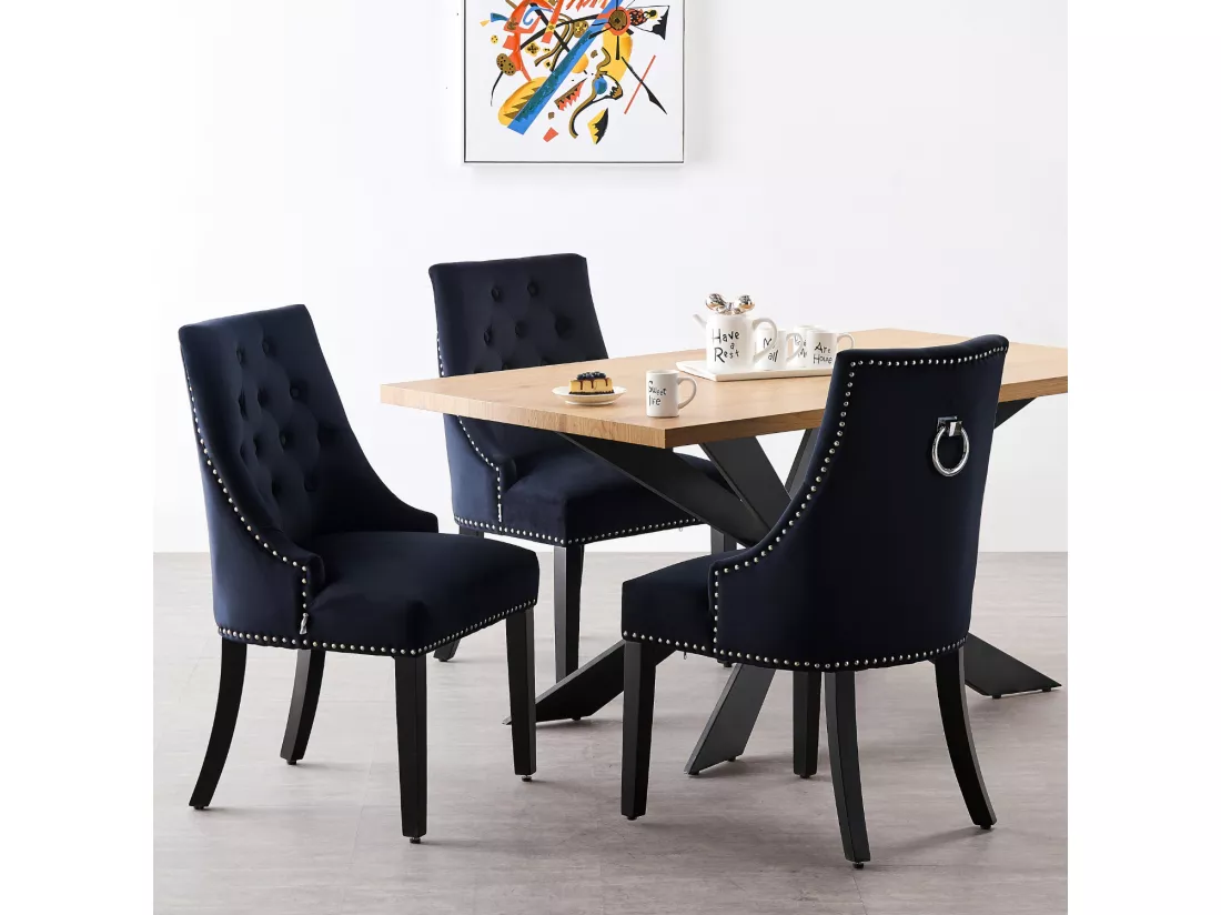 Lot de 6 chaises de salle à manger Windsor - Revêtement en velours et pieds robustes en bois massif - Parfaites pour votre salle à manger et votre salon - Noir