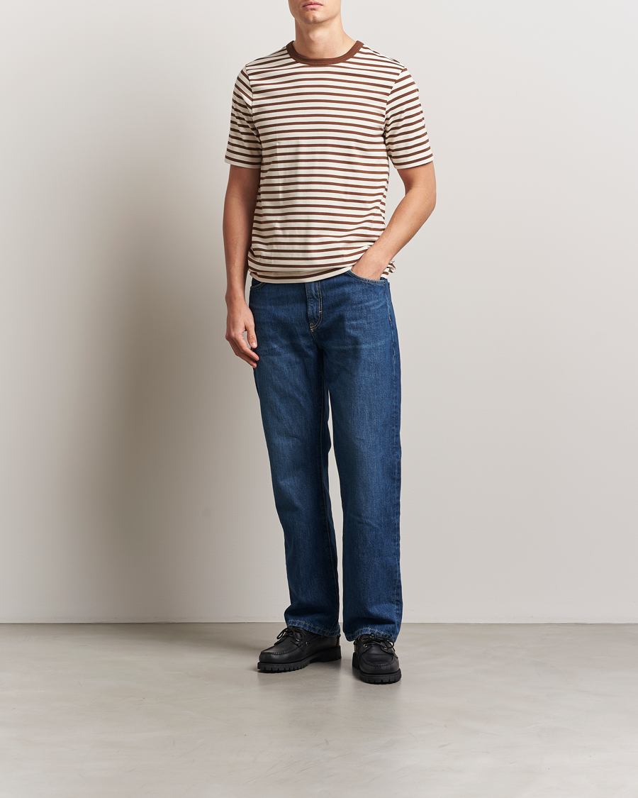 Merz b. Schwanen Relaxed Fit Striped Sturdy T-Shirt Nut/Nature