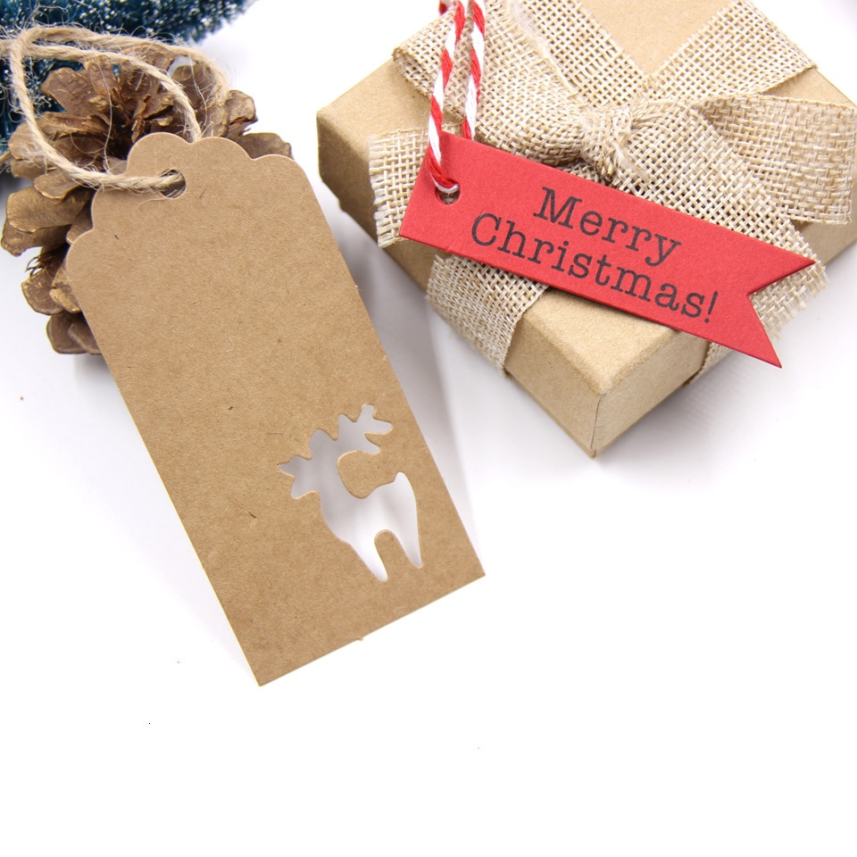 (50er Set) Weihnachts Geschenk Anhänger Christmas Gift Etiketten   Jute Schnur - Schneeflocke (Braun)