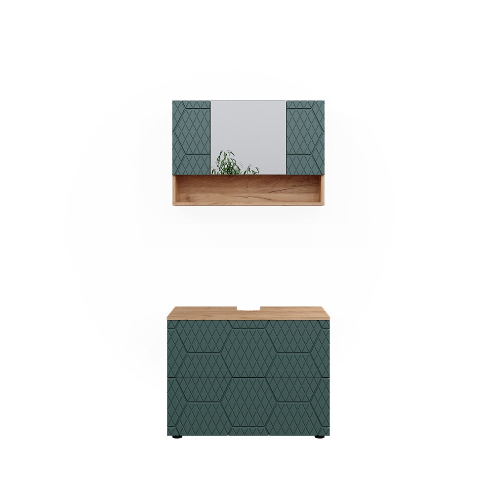 Vicco Badmöbel-Set Irma Eiche Grün 2-teilig Spiegelschrank Waschbeckenschrank 80 cm