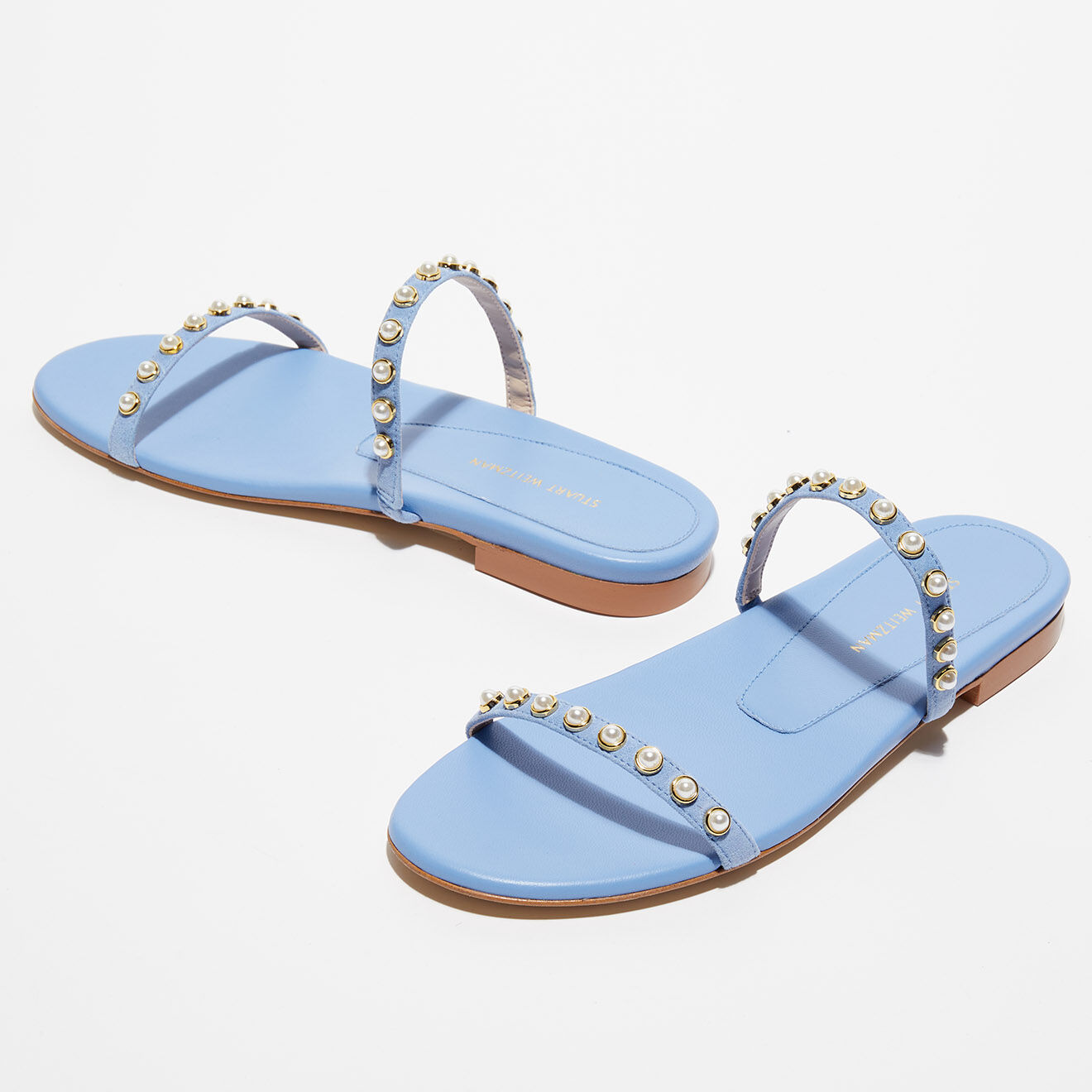 Stuart Weitzman Sandales en Velours de Cuir Ameliese Pearl bleues
