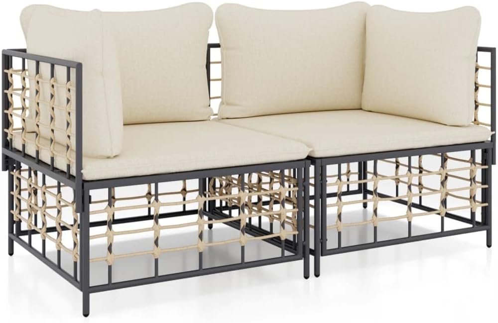 Ecksofa Set, 2-teilig, Anthrazit Poly Rattan, Modulares Gartensofa mit Kissen, Robustes Outdoor Möbel für Terrasse, Balkon, Garten