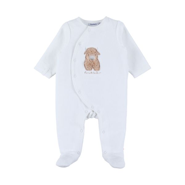 Noukie's F&O Pyjama Met Borduursel - Velours - Wit